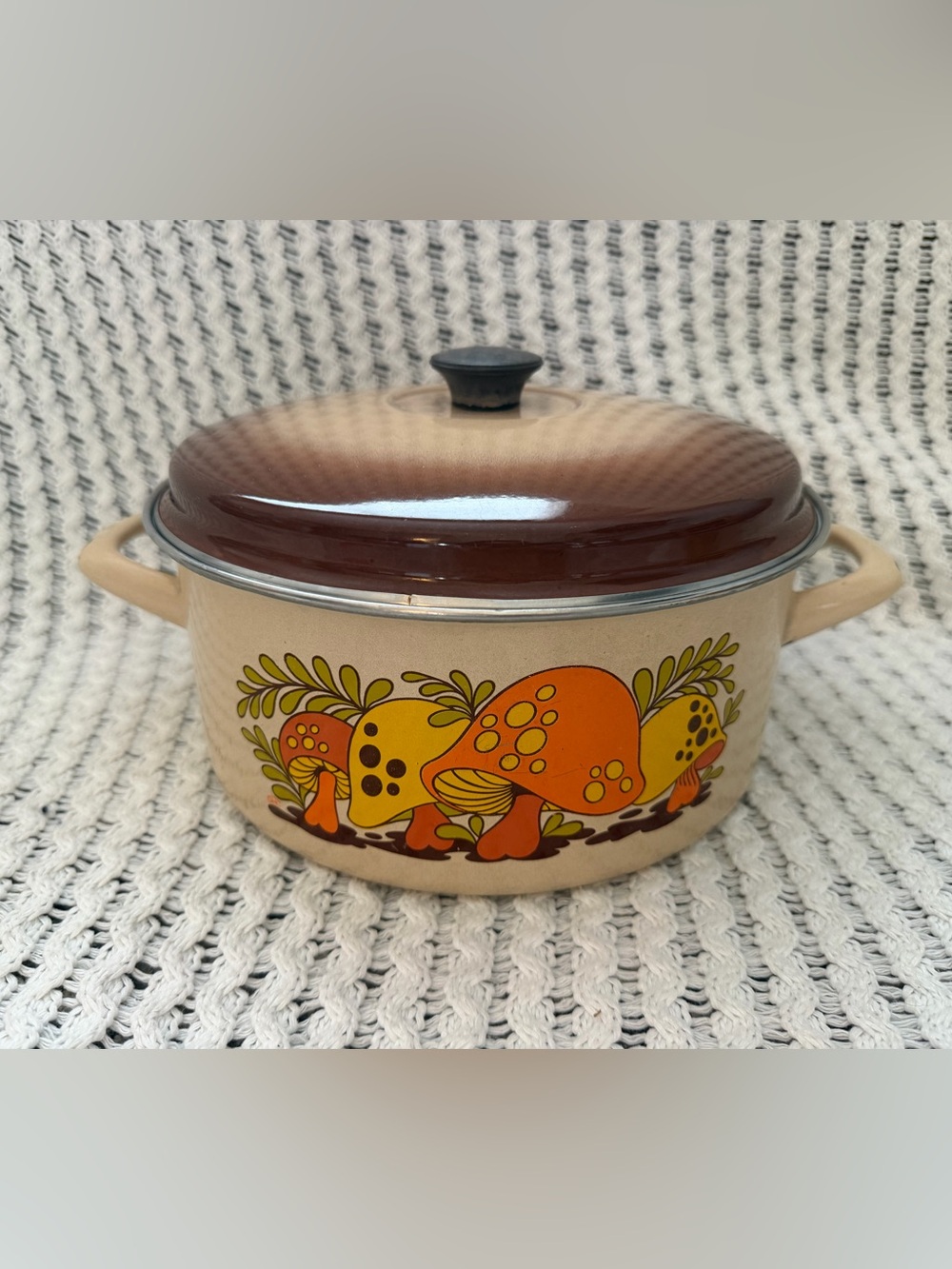 Sears Vintage 1970s Merry Mushroom Harvest Gold Enamel Coated Set Of 2 Pans Used - Picture 2 of 13